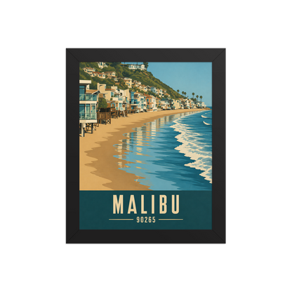 Framed Malibu beach house coastal poster with 90265 zip code