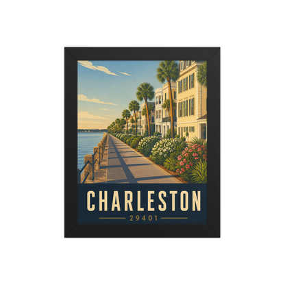 Framed Charleston The Battery waterfront poster with 29401 zip code