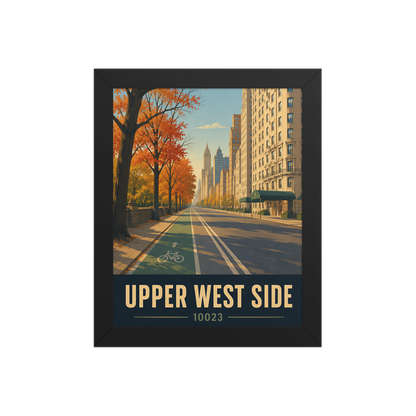 Framed Central Park West autumn poster with 10023 zip code