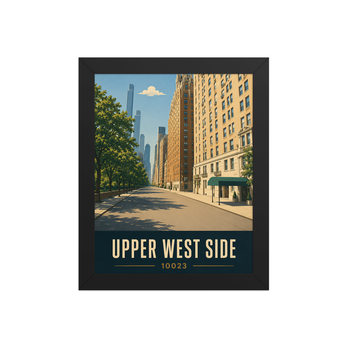 Framed Upper West Side Manhattan skyline street poster with 10023 zip code