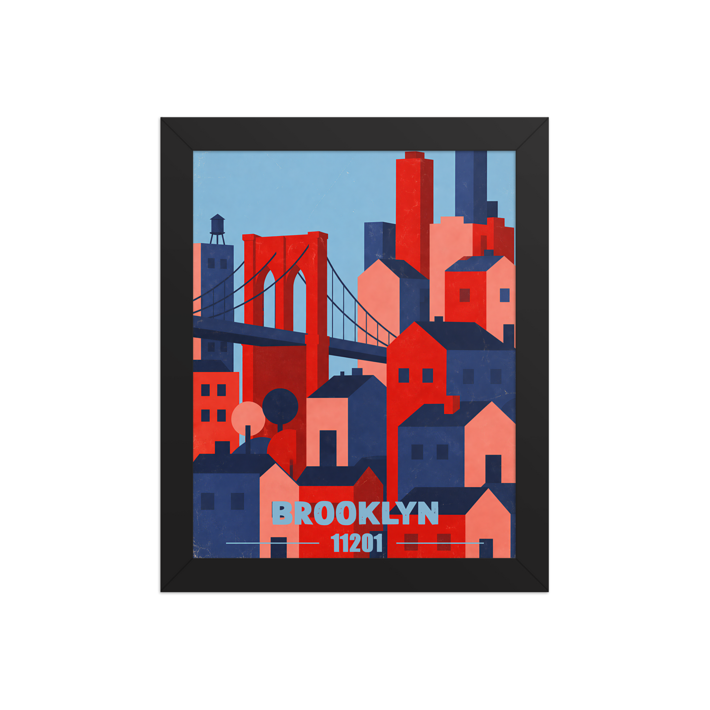 Framed Brooklyn Bridge retro travel poster, 11201 zip code wall art