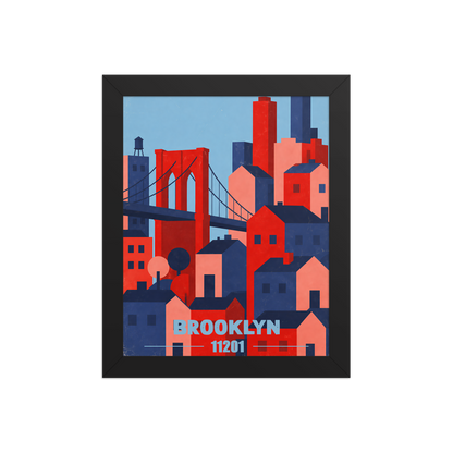 Framed Brooklyn Bridge retro travel poster, 11201 zip code wall art