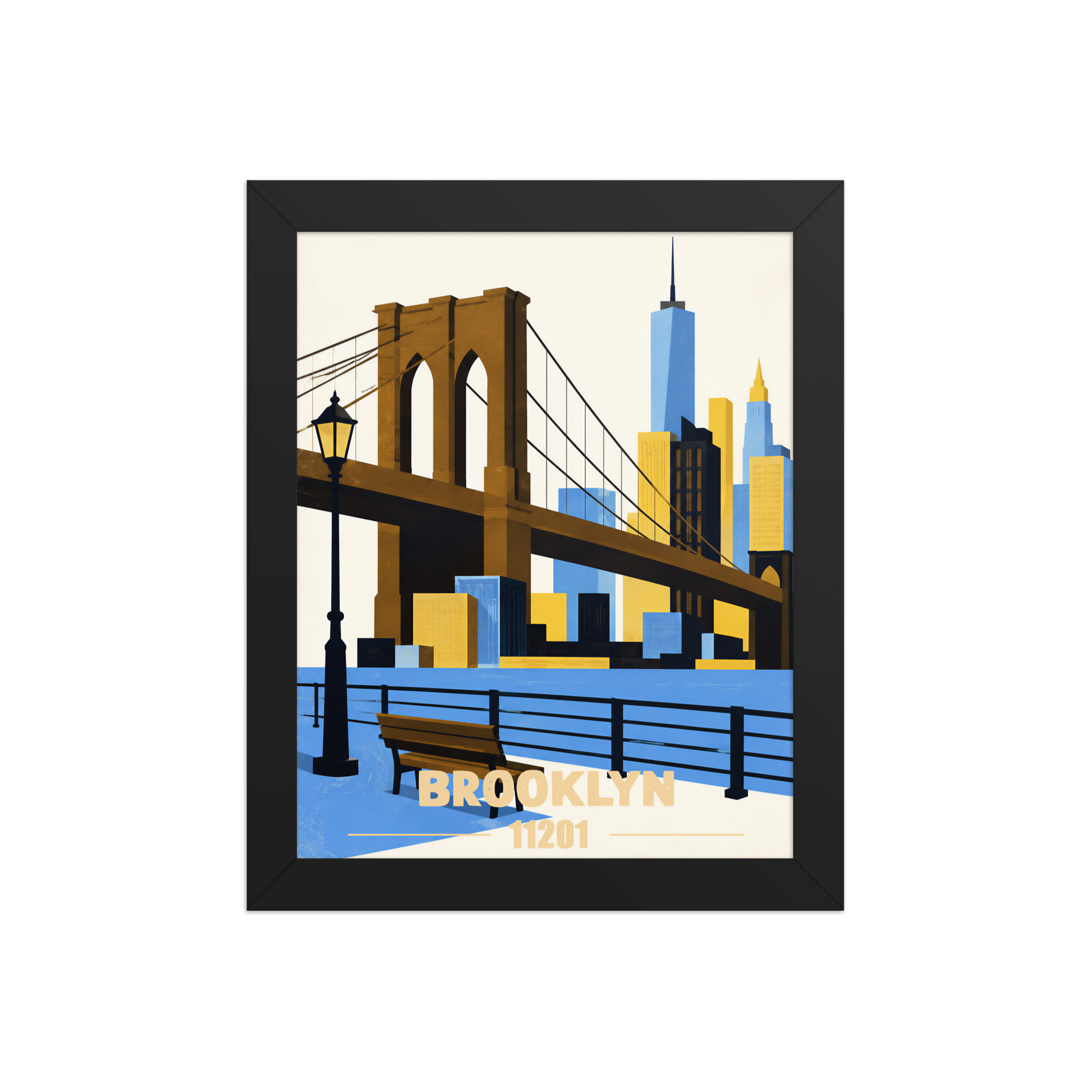 Framed Brooklyn Heights Promenade retro travel poster, 11201 zip code wall art