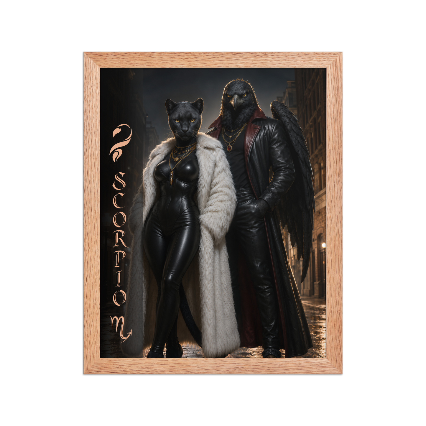 Scorpio power couple framed poster with black panther and black eagle