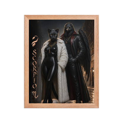 Scorpio power couple framed poster with black panther and black eagle