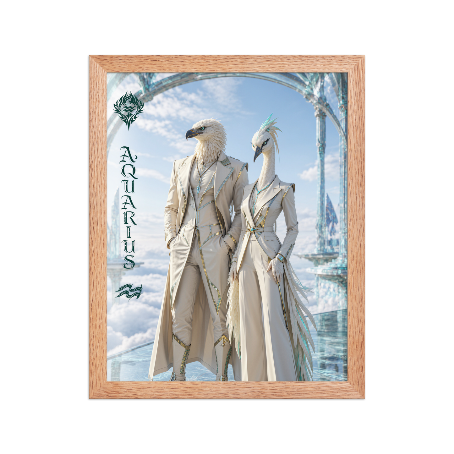 Framed Aquarius power couple poster with eagle king and crane queen