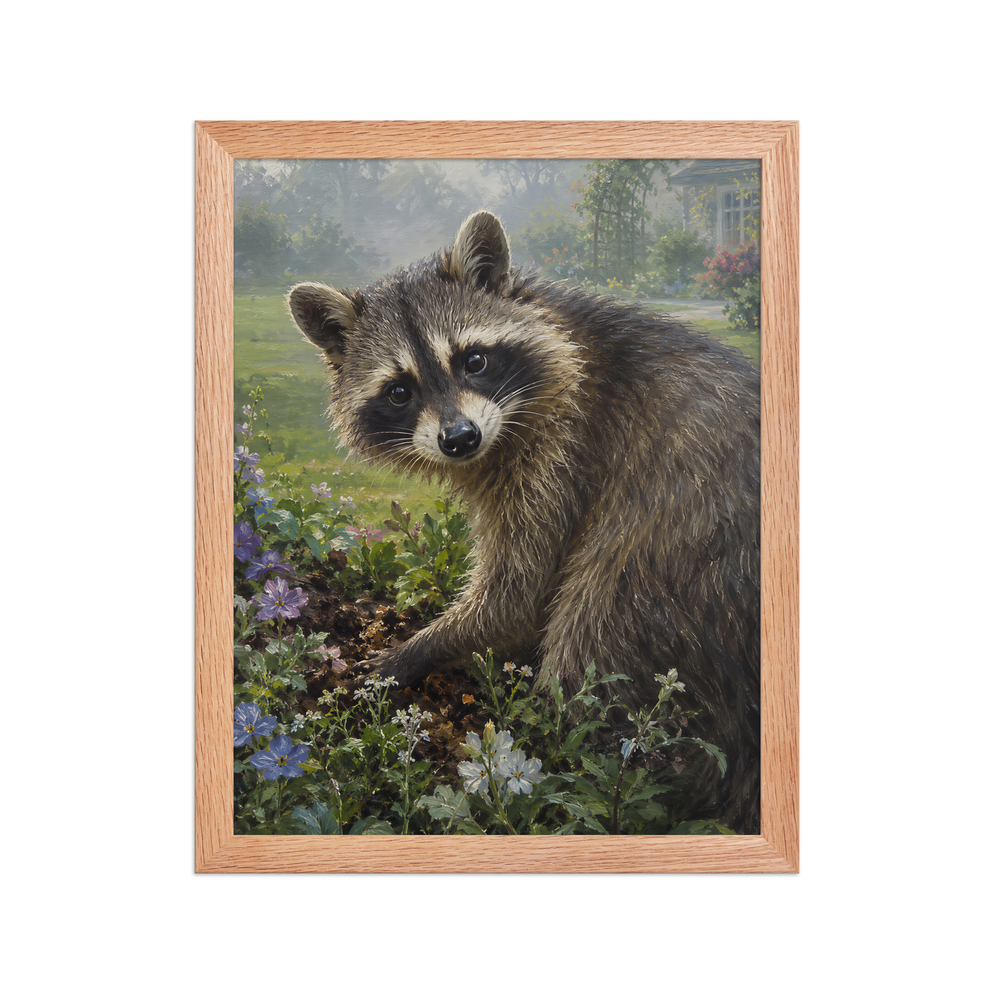 Garden Raccoon Curiosity Framed Poster