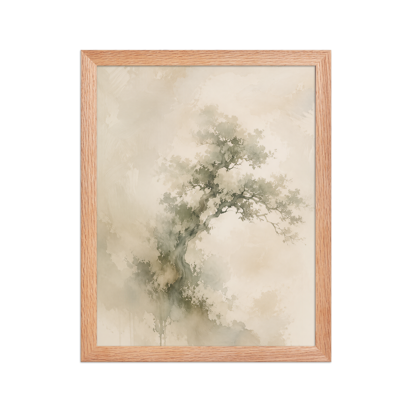 Framed minimalist nature-inspired poster featuring an emerging tree form in soft earthy neutral tones.