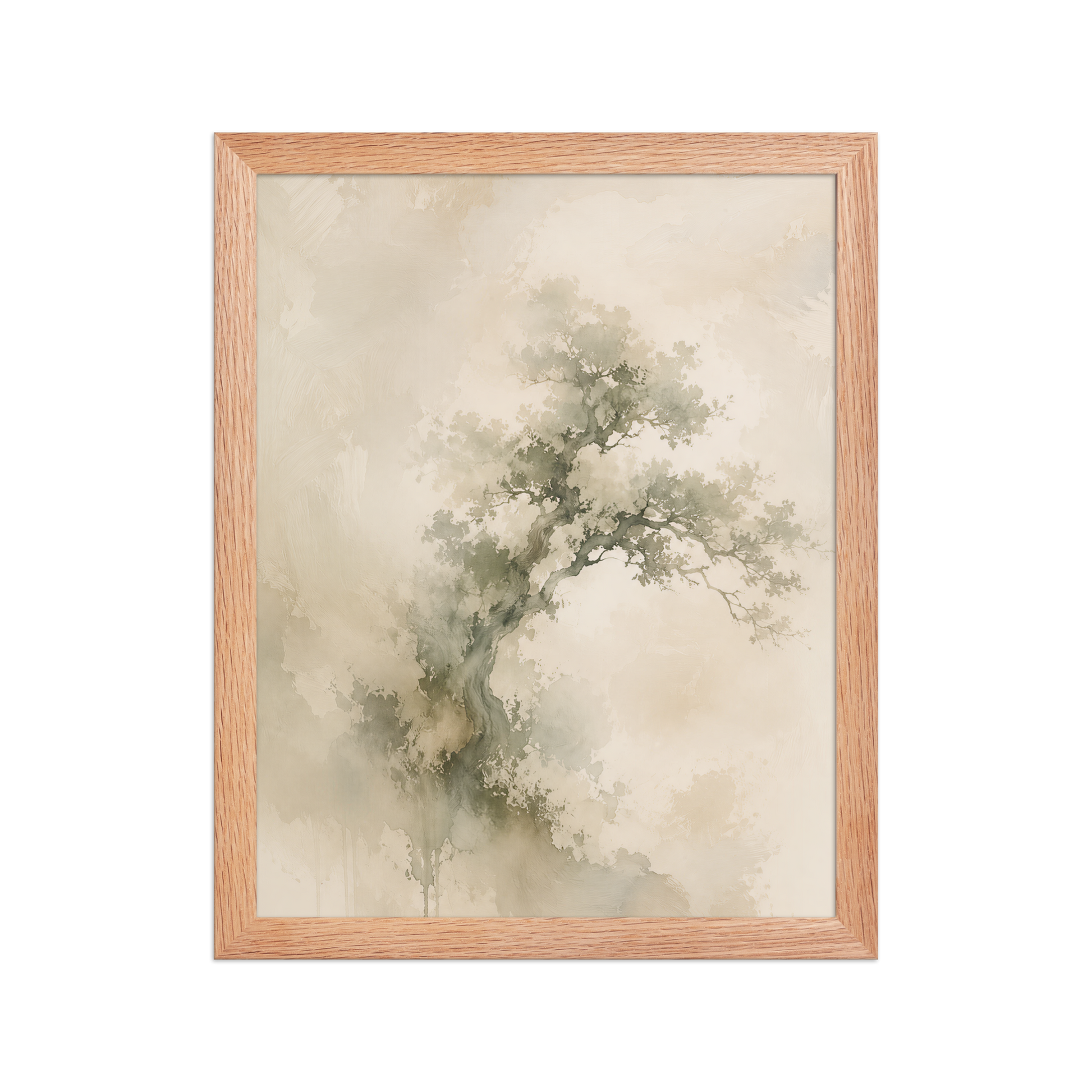 Framed minimalist nature-inspired poster featuring an emerging tree form in soft earthy neutral tones.