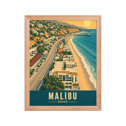 Framed aerial Malibu Pacific Coast Highway poster with 90265 zip code