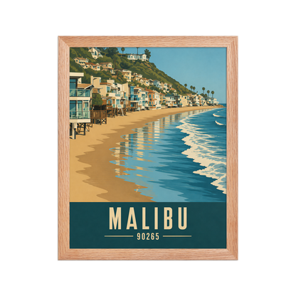 Framed Malibu beach house coastal poster with 90265 zip code
