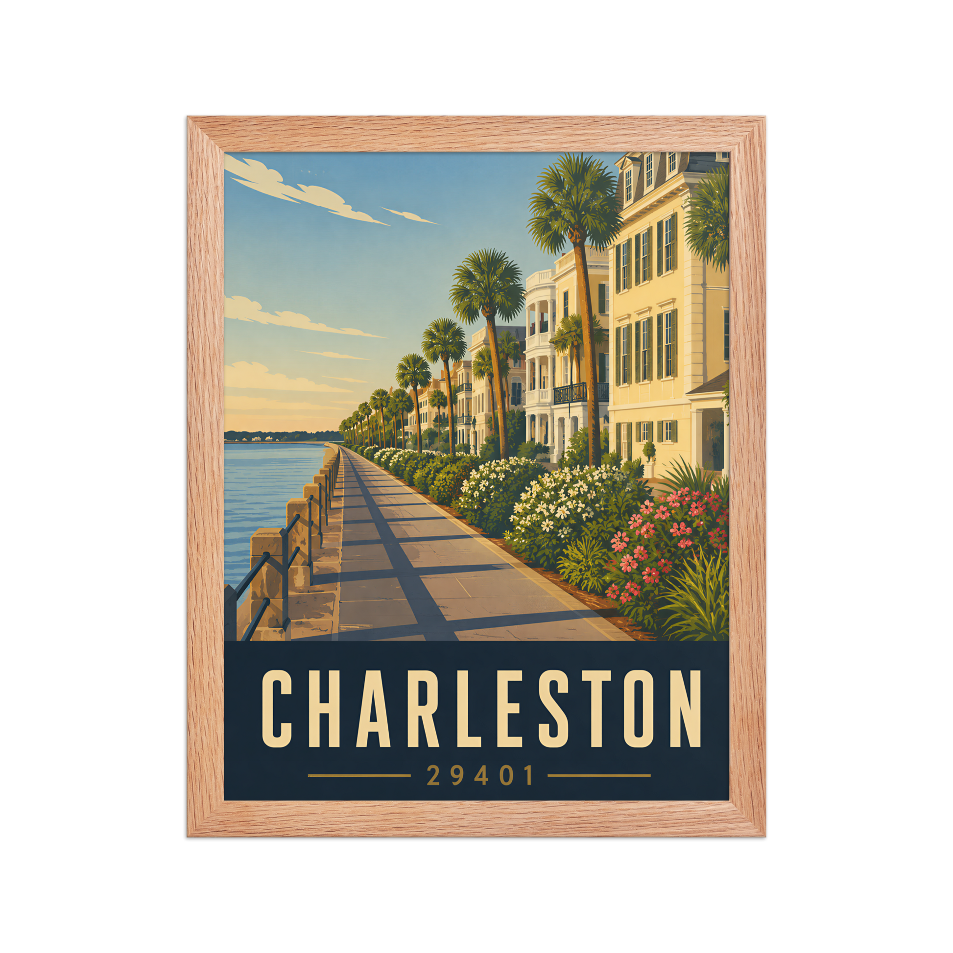 Framed Charleston The Battery waterfront poster with 29401 zip code