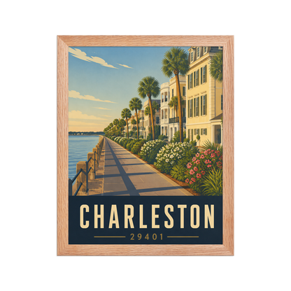 Framed Charleston The Battery waterfront poster with 29401 zip code