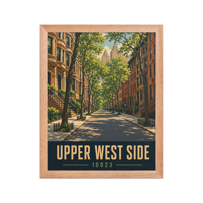 Framed Upper West Side brownstone street poster with 10023 zip code