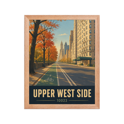 Framed Central Park West autumn poster with 10023 zip code