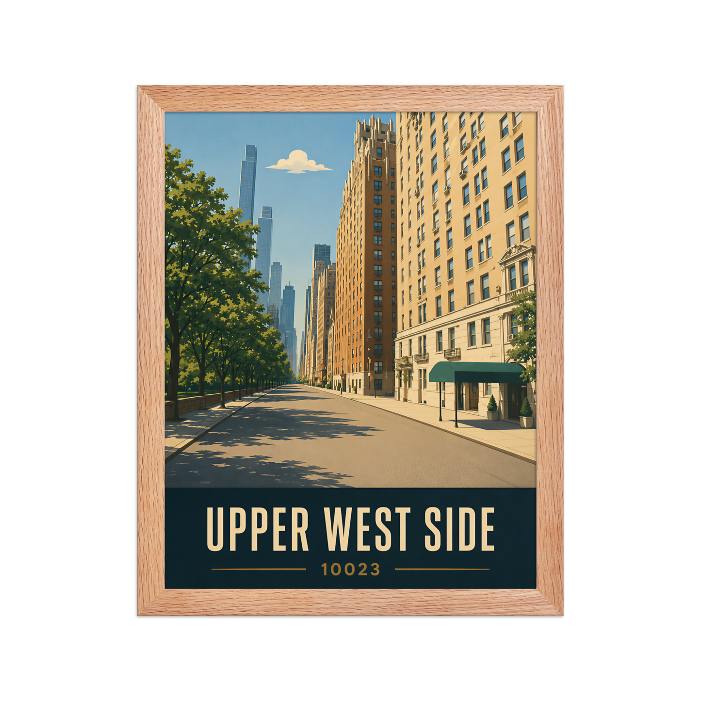 Framed Upper West Side Manhattan skyline street poster with 10023 zip code