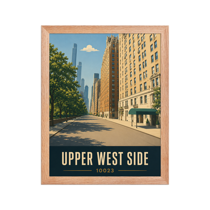 Framed Upper West Side Manhattan skyline street poster with 10023 zip code