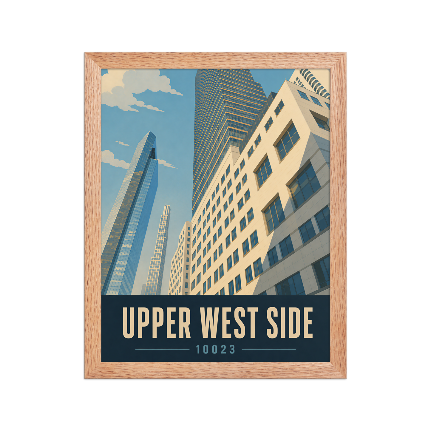 Framed Upper West Side Manhattan glass tower poster with 10023 zip code