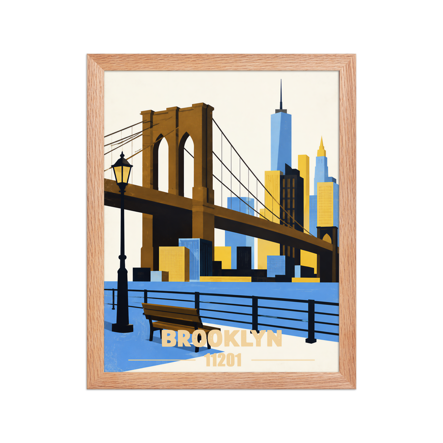 Framed Brooklyn Heights Promenade retro travel poster, 11201 zip code wall art
