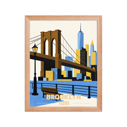 Framed Brooklyn Heights Promenade retro travel poster, 11201 zip code wall art