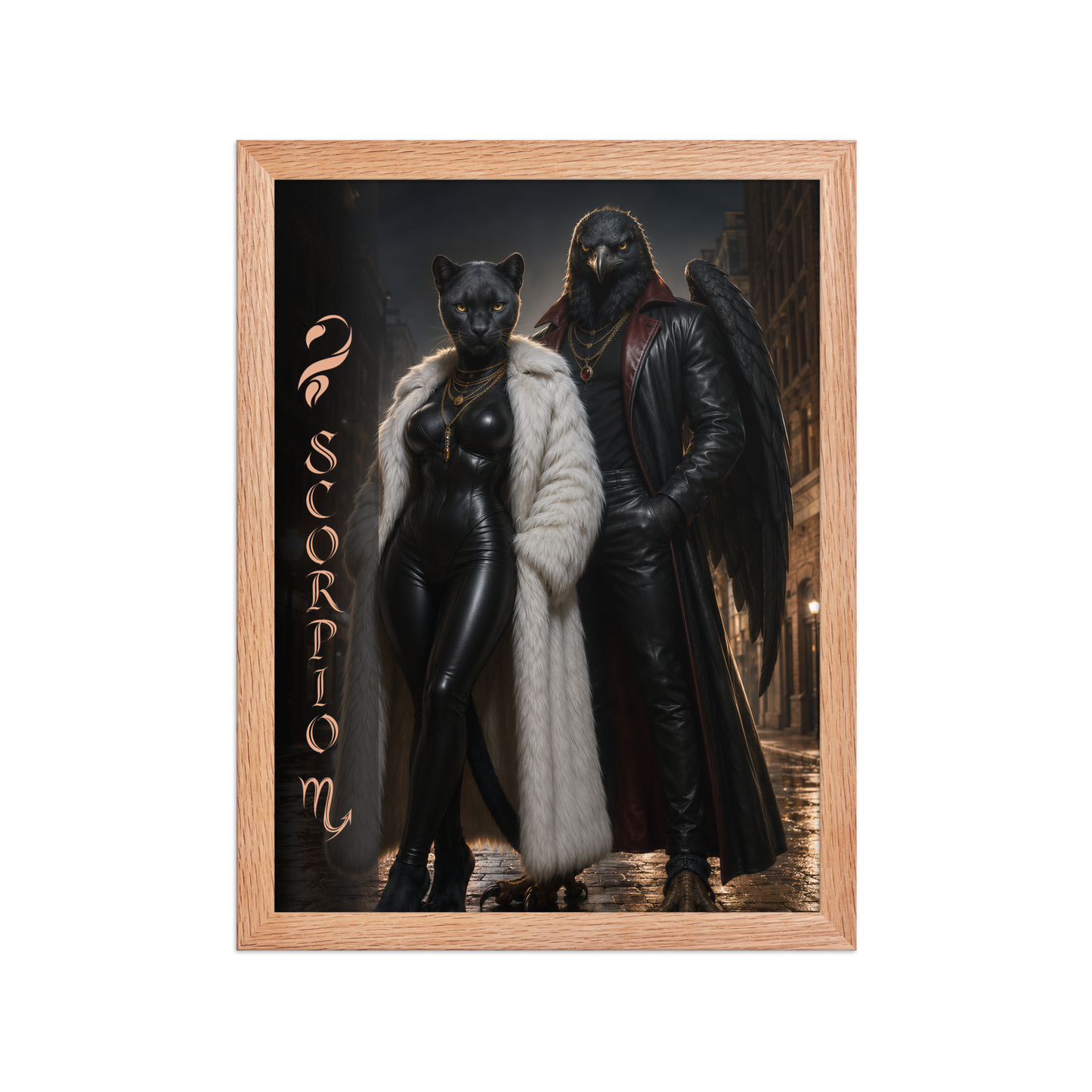 Scorpio power couple framed poster with black panther and black eagle
