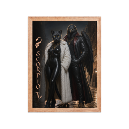 Scorpio power couple framed poster with black panther and black eagle