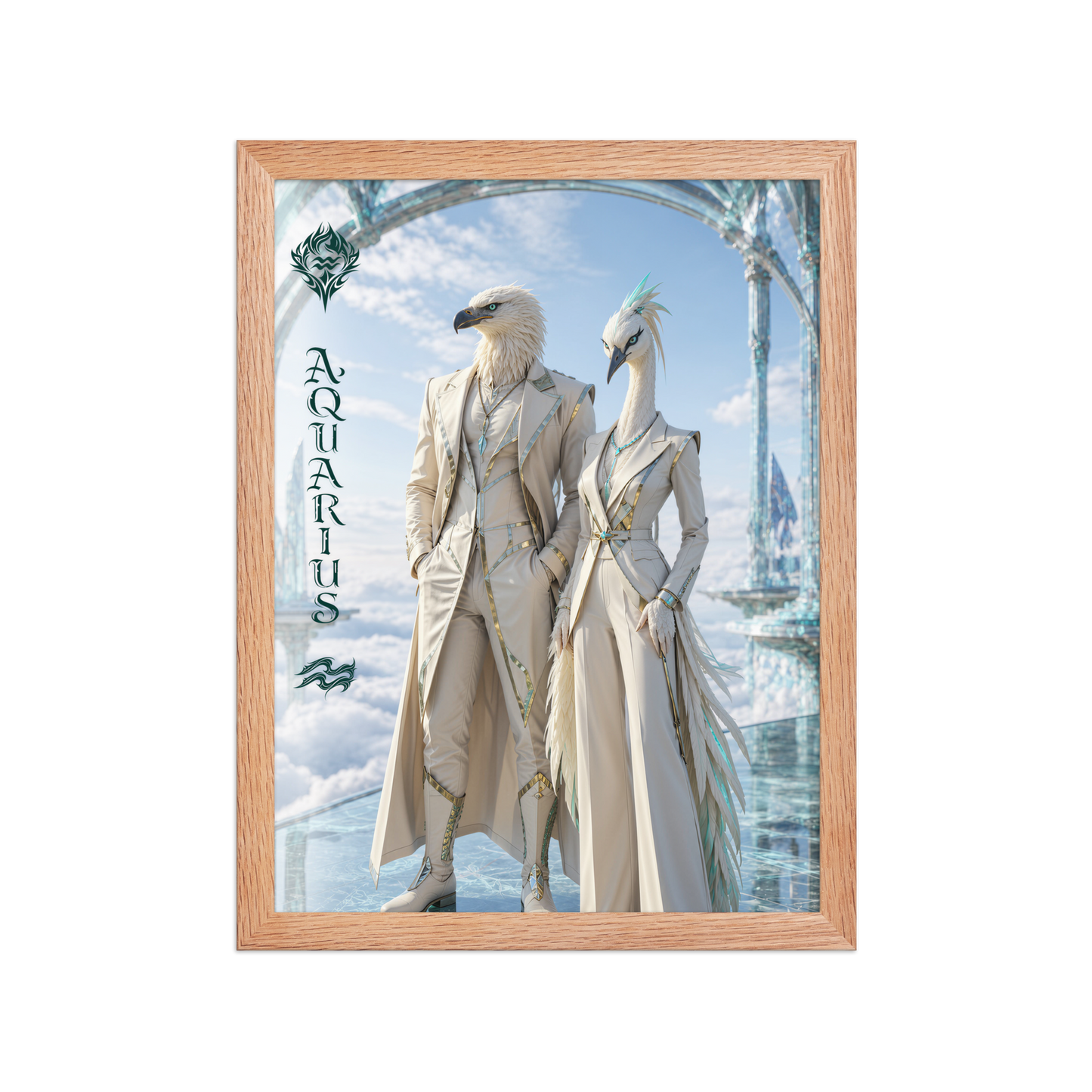 Framed Aquarius power couple poster with eagle king and crane queen