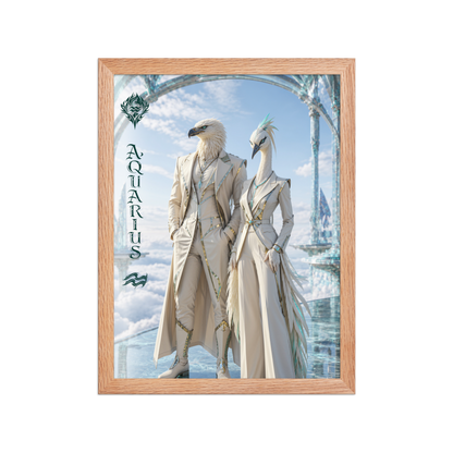 Framed Aquarius power couple poster with eagle king and crane queen