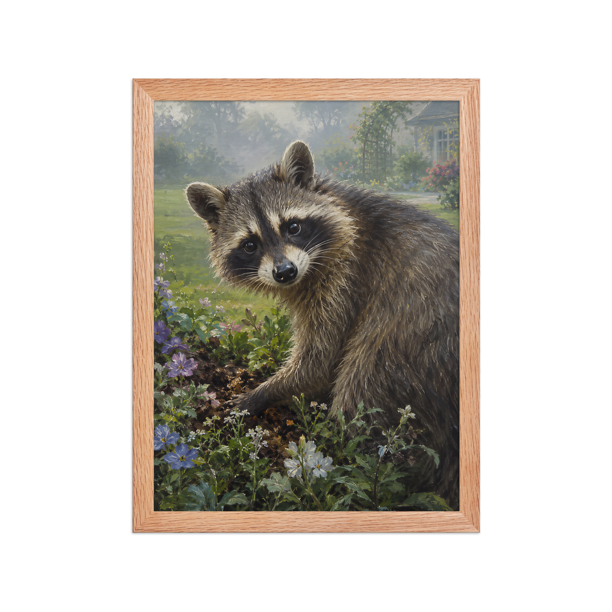 Garden Raccoon Curiosity Framed Poster