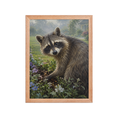 Garden Raccoon Curiosity Framed Poster