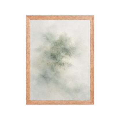 Framed minimalist watercolor-inspired artwork with a softly emerging tree form and subtle neutral tones.