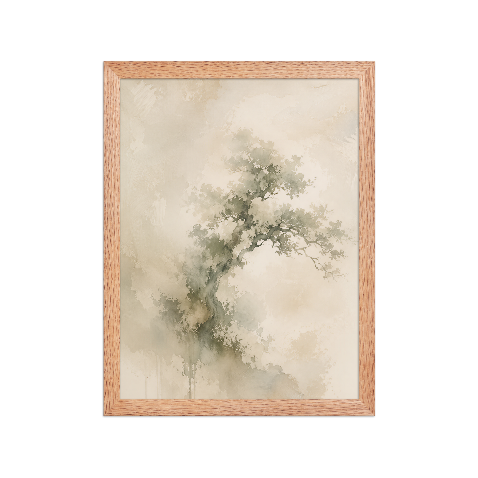 Framed minimalist nature-inspired poster featuring an emerging tree form in soft earthy neutral tones.