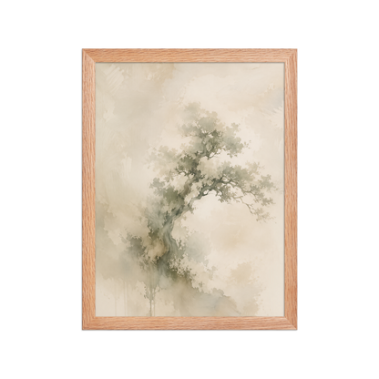 Framed minimalist nature-inspired poster featuring an emerging tree form in soft earthy neutral tones.