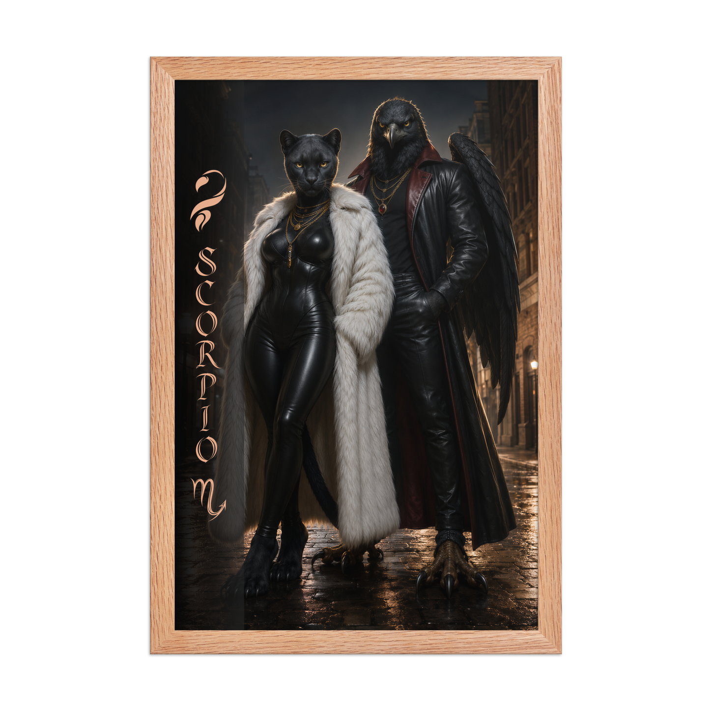 Scorpio power couple framed poster with black panther and black eagle