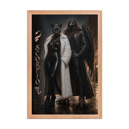 Scorpio power couple framed poster with black panther and black eagle