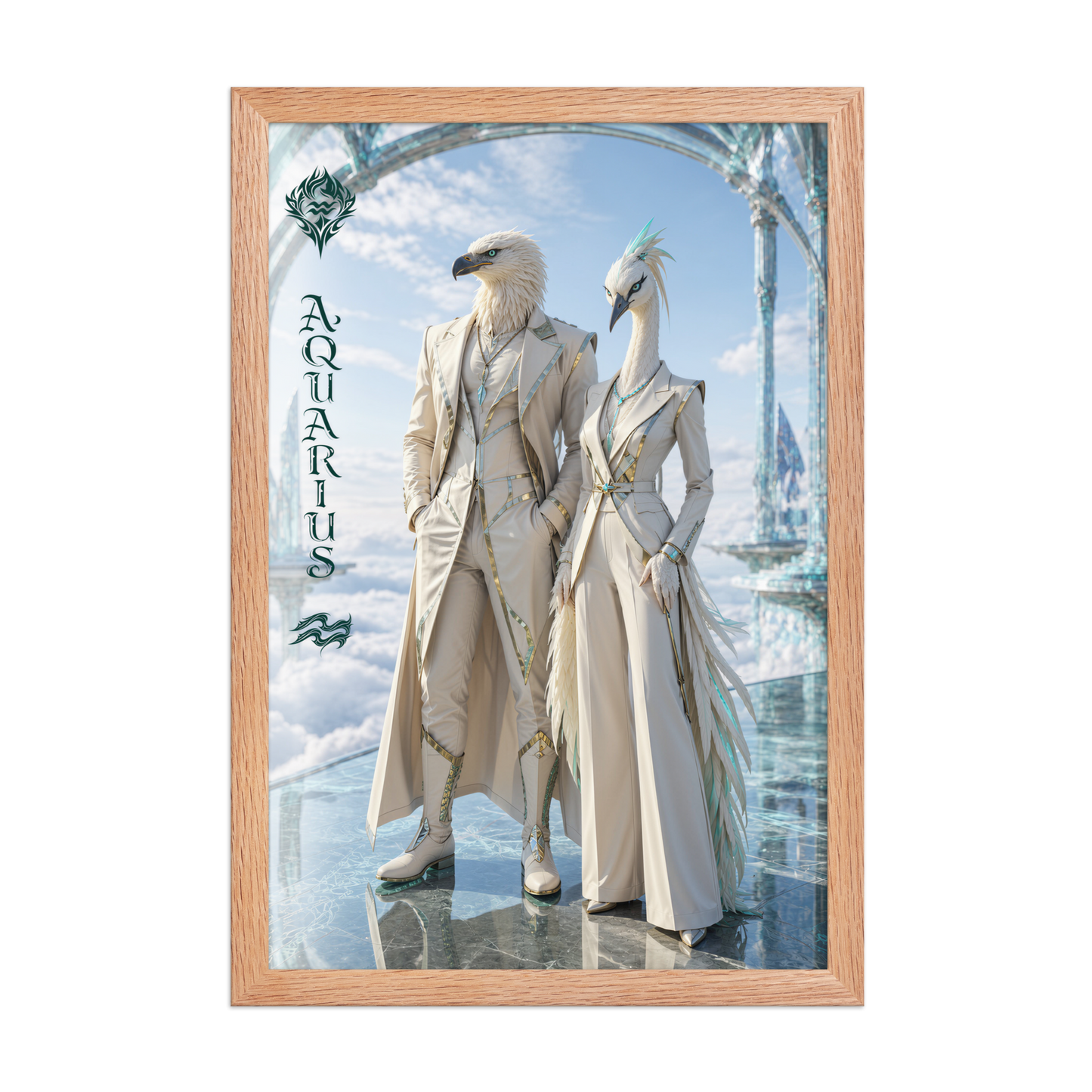 Framed Aquarius power couple poster with eagle king and crane queen