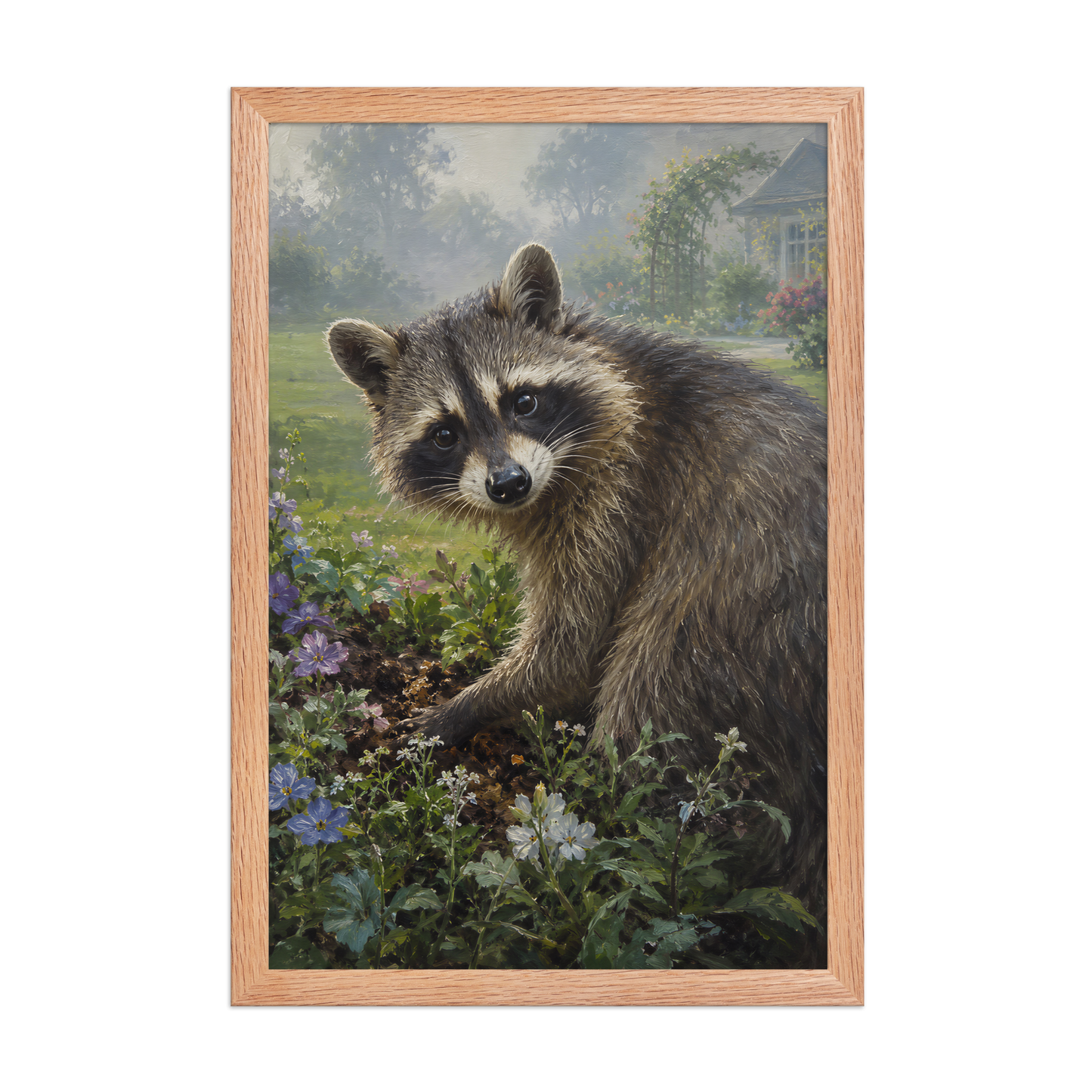 Garden Raccoon Curiosity Framed Poster