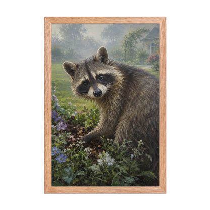 Garden Raccoon Curiosity Framed Poster