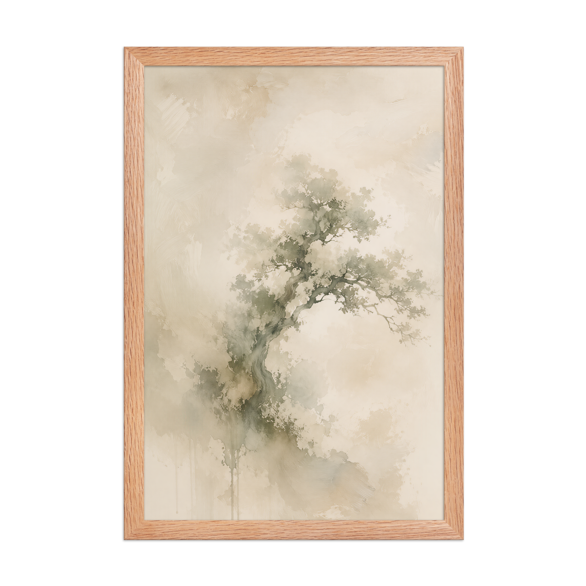 Framed minimalist nature-inspired poster featuring an emerging tree form in soft earthy neutral tones.