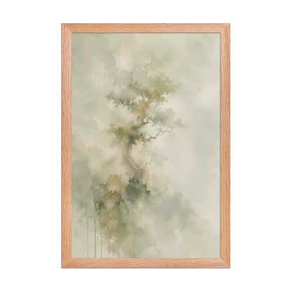 Framed minimalist nature-inspired poster featuring a softly emerging tree form in muted neutral tones and organic watercolor textures.