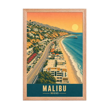 Framed aerial Malibu Pacific Coast Highway poster with 90265 zip code