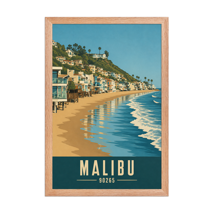 Framed Malibu beach house coastal poster with 90265 zip code