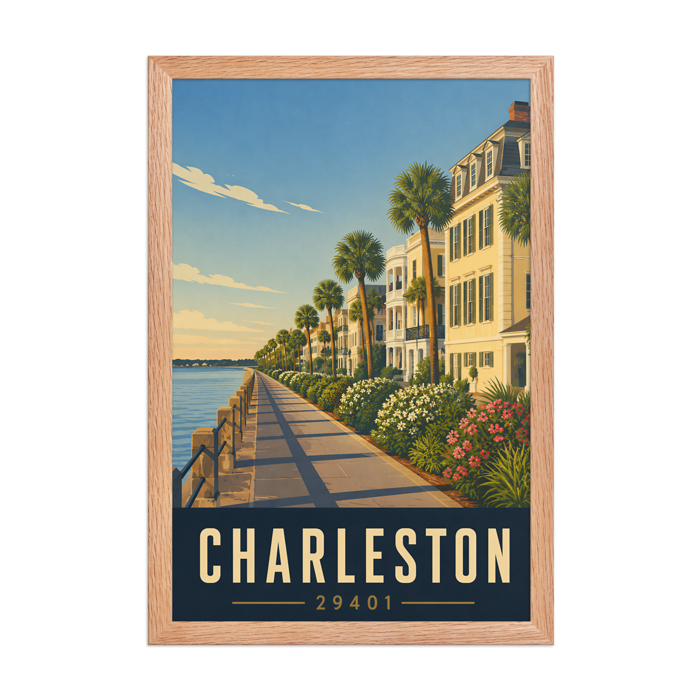 Framed Charleston The Battery waterfront poster with 29401 zip code