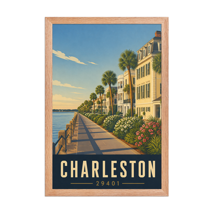 Framed Charleston The Battery waterfront poster with 29401 zip code