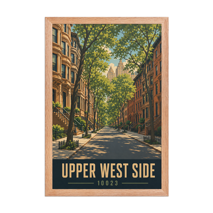 Framed Upper West Side brownstone street poster with 10023 zip code
