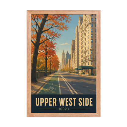 Framed Central Park West autumn poster with 10023 zip code