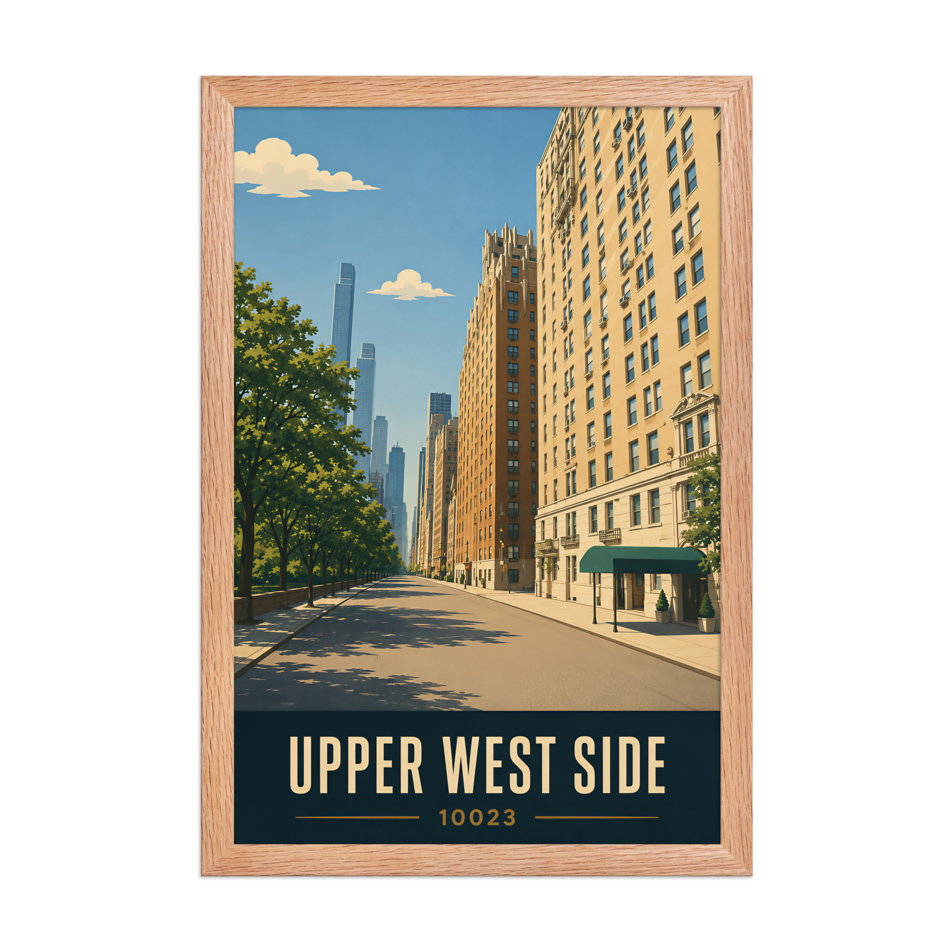 Framed Upper West Side Manhattan skyline street poster with 10023 zip code