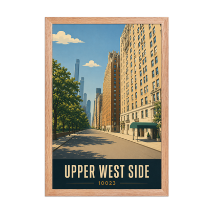 Framed Upper West Side Manhattan skyline street poster with 10023 zip code