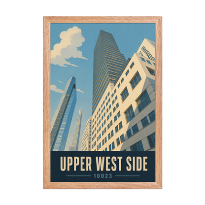 Framed Upper West Side Manhattan glass tower poster with 10023 zip code