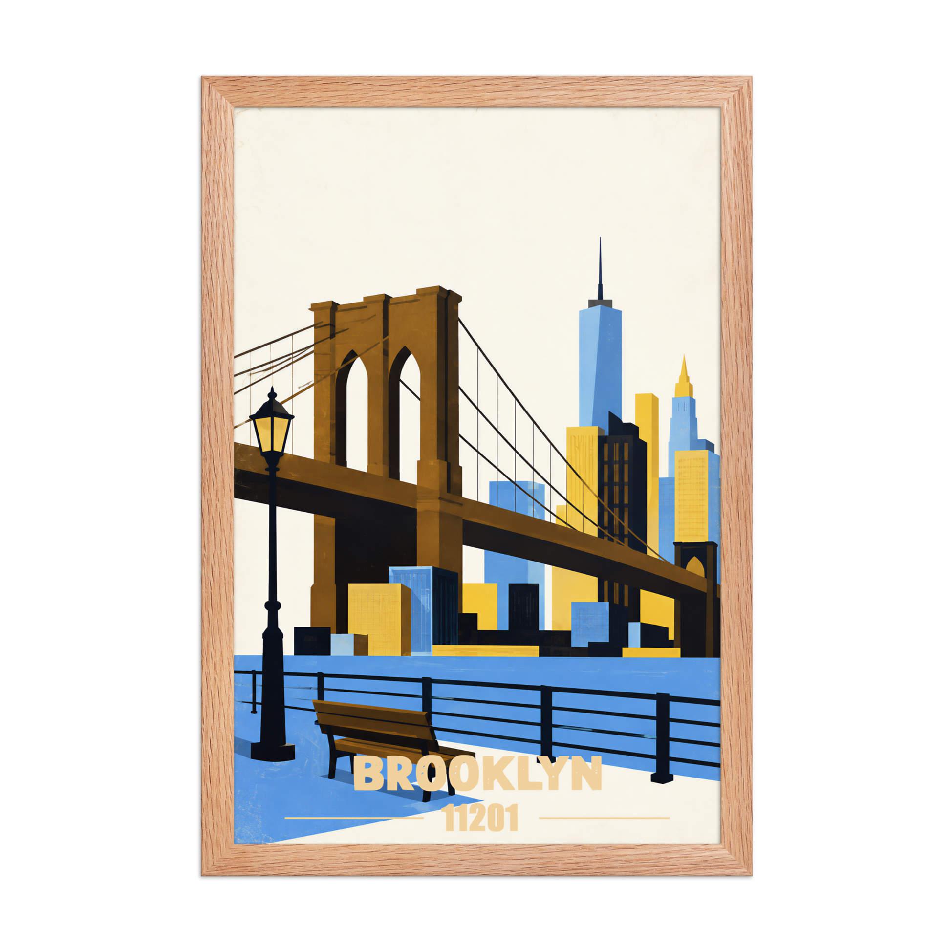Framed Brooklyn Heights Promenade retro travel poster, 11201 zip code wall art
